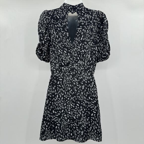 Ted Baker Exaggerated Sleeve Abstract Cat Print Mini Dress Sz 2 US S Black Raayy - Picture 4 of 16